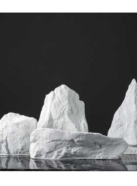 现代简约新中式白色点金陶瓷假山造景装饰K摆件样板房间售楼处摆