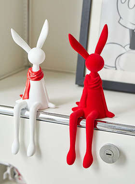 简约创意萌兔摆件家居客厅桌x面电视柜玄关长耳吊脚坐姿兔子装饰