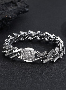 欧美男士夸张满钻菱形金色古巴配饰项链手链饰品个性潮流项饰配件