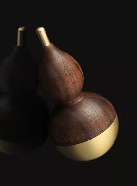 木创意摆件葫芦不倒翁实心主义工艺品招财纯铜办公室装饰黑胡桃木