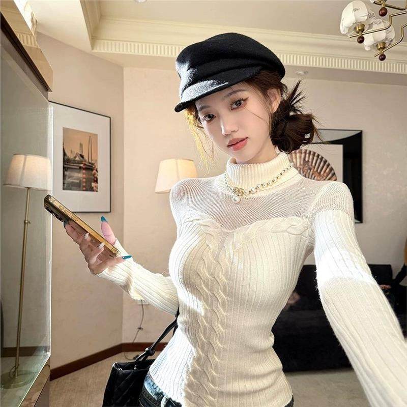 白色镂空麻花软糯半高领毛衣针织衫女秋冬修身韩系超好看长袖上衣,淘宝优惠券,粉丝福利购,淘宝优惠卷