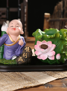 禅意小和尚书房办公室桌面笔筒摆设生日礼物创意摆件实用工艺礼品