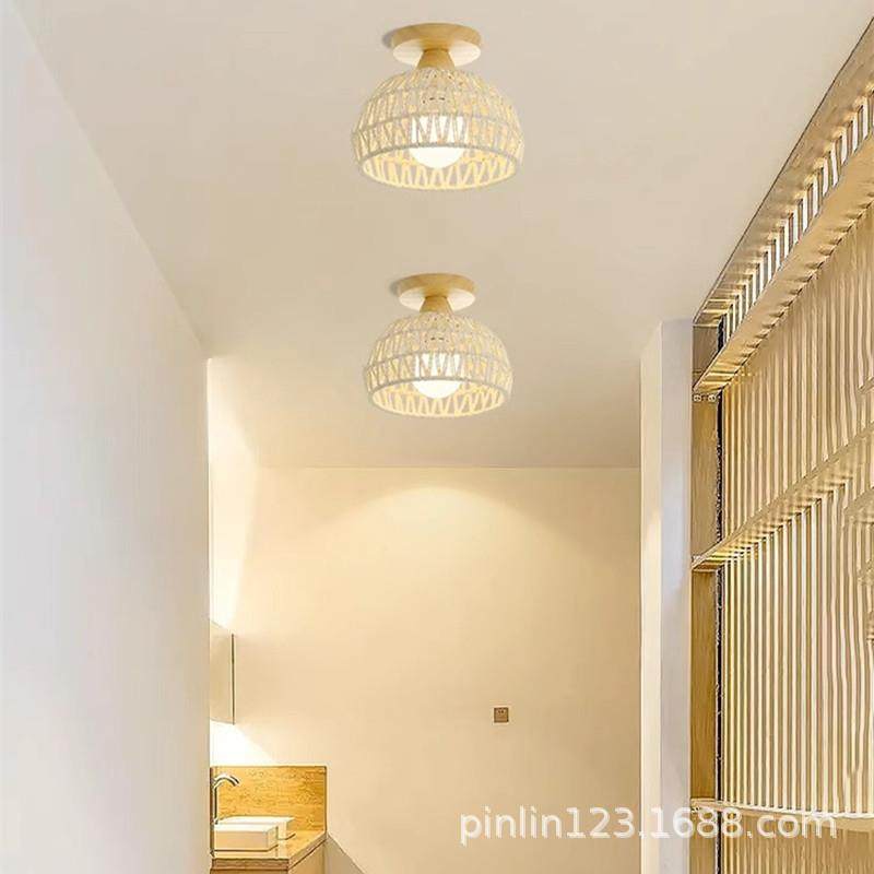 过道吸顶灯走廊玄关门厅阳台灯试衣间日式田园创意藤编原木卧室灯,淘宝优惠券,粉丝福利购,淘宝优惠卷