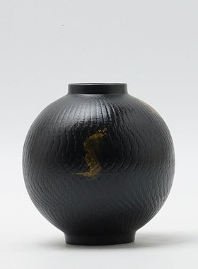 新中式黑色花瓶小摆m件客厅陶瓷插花花器样板间酒店展示柜软装瓷