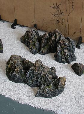室内软装橱窗彷真石头鱼缸假石道具玄关转角旱景摆件古风家居装饰
