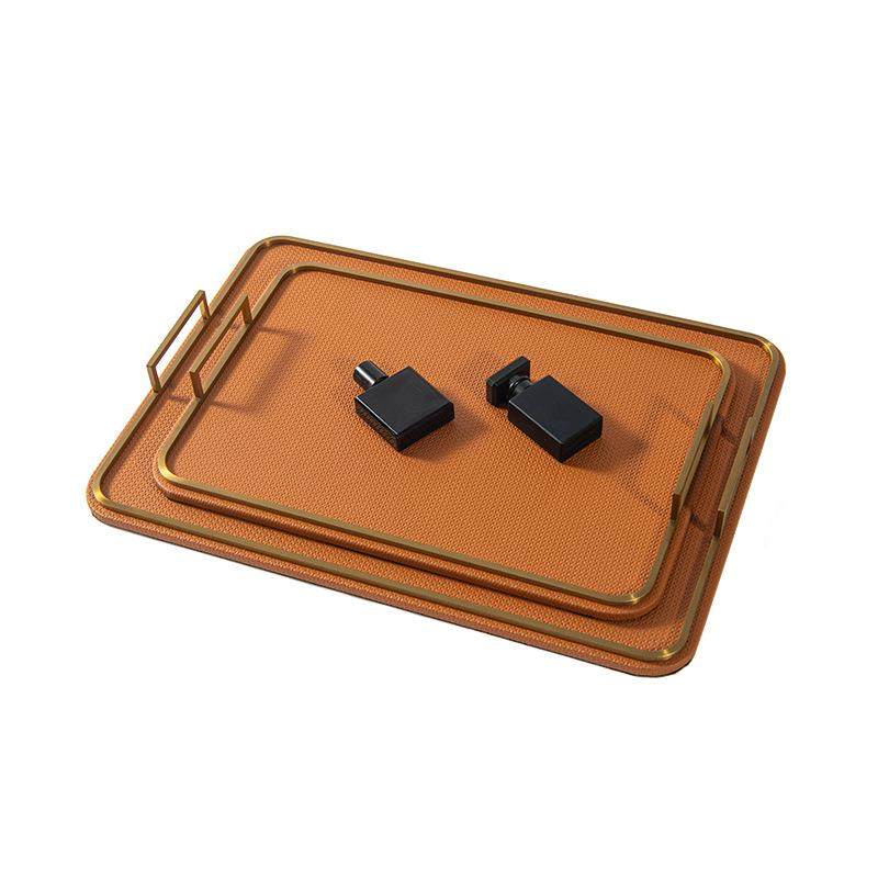 艺贝子现代轻奢橙色皮质长方形衣帽间收纳皮革托盘售楼处软装饰品,淘宝优惠券,粉丝福利购,淘宝优惠卷