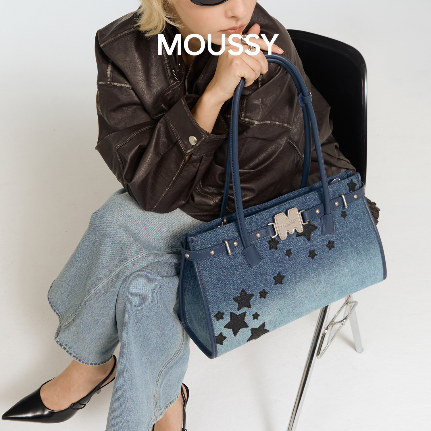 【新年礼物】MOUSSY星辰童梦牛仔星星贴布绣机车包手提女生包包,淘宝优惠券,粉丝福利购,淘宝优惠卷
