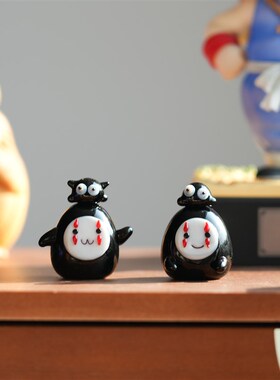 琉璃手作宫e崎骏无脸男与小煤球车载桌面摆件可爱治愈装饰公仔礼