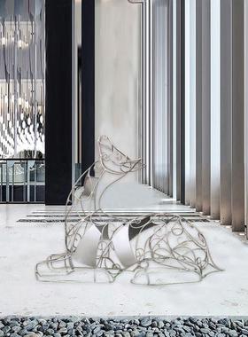 不锈钢镂空抽象梅花鹿雕塑园林景观艺F术展厅酒店别墅庭院铁艺摆