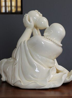 陶瓷仿古弥勒佛 坐式自在弥勒办公会所玄关工艺品摆件瓷器