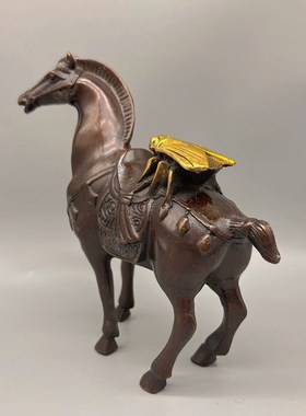 仿古纯铜鎏金马上赢生肖马铜器C工艺品家居办公室吧台装饰摆件