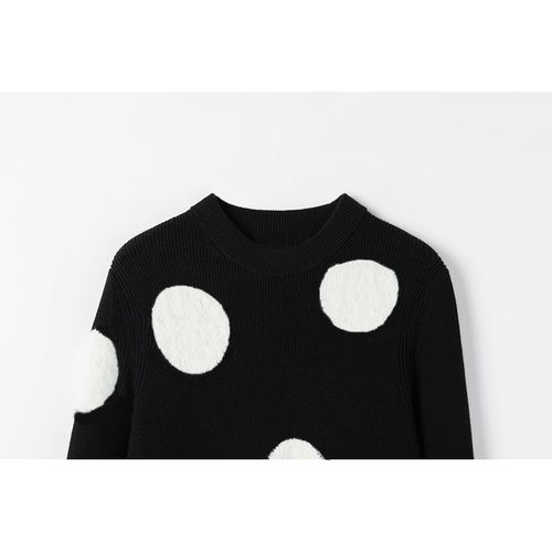 自带时尚风范~2024新款COS风设计感波点针织圆领套头羊绒打底衫 - 图1