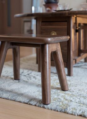 北美黑胡桃木实木客厅实用简约儿童凳换鞋凳燕尾小凳
