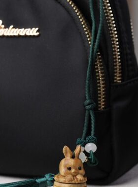 绿檀木镂空香囊球古风兔年车载挂件钥匙吊坠招财猫女背包随身饰品