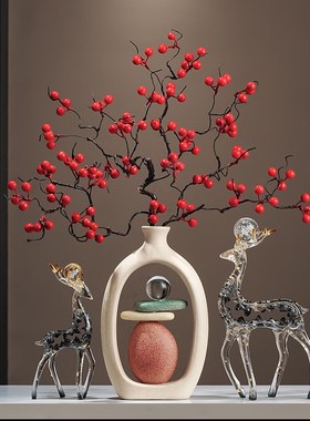 新中式入门玄关石来运转发财果花瓶摆件装饰电视柜Y乔迁新居礼品