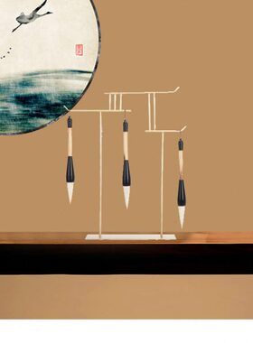 现代新中式创意铁艺毛笔架书房客厅摆件样板房别墅展柜玄关装饰品