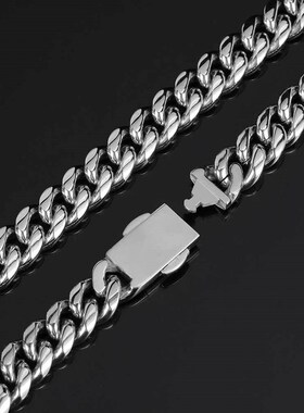 厂家直销欧美嘻哈不锈钢项链电镀18K金弹簧扣12mm光面加密古巴链