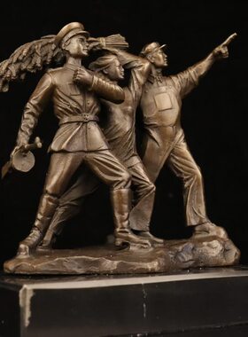 人物桌面开业新款铜雕塑咖啡色工农兵时代印记家居办公装饰摆件