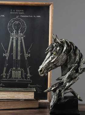 北欧风复古马头摆件家居装饰客厅博古架办公室摆件树脂工艺品装饰