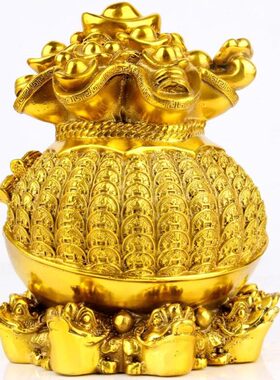 摆设元宝鎏桌面钱纯铜创意金色办公室装饰摆件中式工艺袋金蟾铜钱