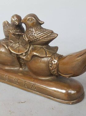 高档纯铜摆件文房四宝家居装饰品 办公室笔架铜器毛笔架鸳鸯