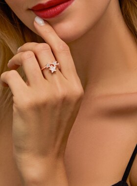 星星甜尾盒锆石开X五角星戒指