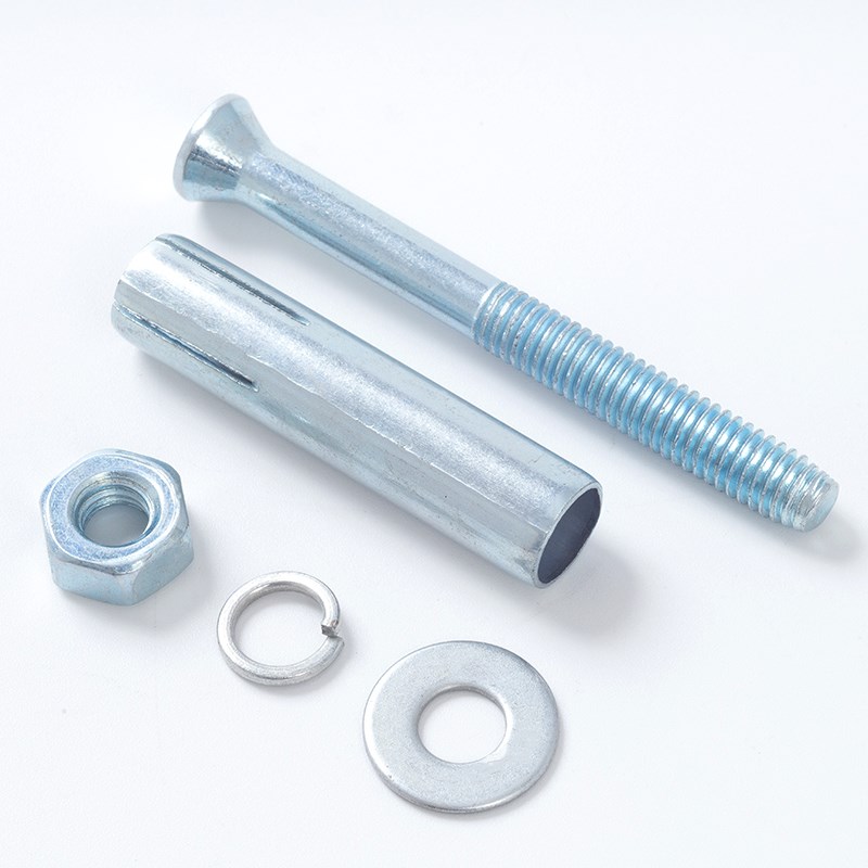 国标套管型膨胀螺栓碳钢镀蓝白锌加强型膨胀锚栓膨胀W螺丝加长螺 - 图0