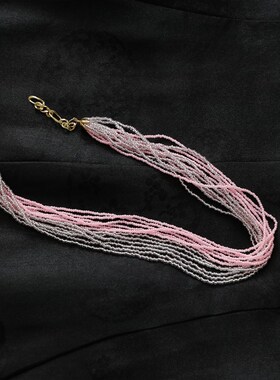 麻霖原创设计日本进口古董琉璃珠奶粉银粉双色银镀W金项链锁骨链