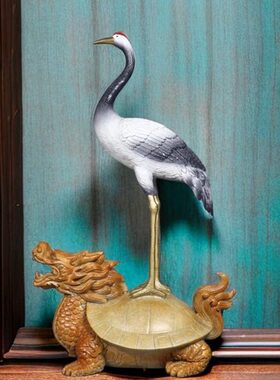 古玩收藏纯铜彩铜乌龟仙鹤龟鹤铜器工艺品家居办公室贺寿礼品摆件