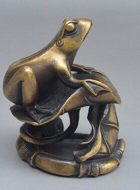 仿古纯铜青蛙摆件黄铜呱呱来财清正廉明办公室书房书桌装饰工艺品