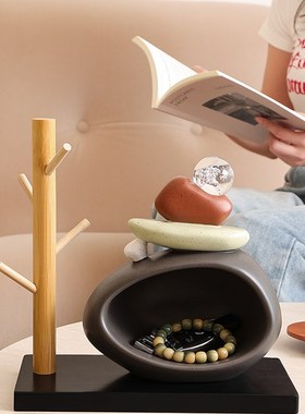 石来运转入户门玄关钥匙收纳摆y件新中式客厅桌面装饰乔迁之喜礼