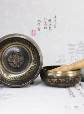 尼泊尔手工铜钵西藏颂钵六字真A言藏钵音疗钵佛音碗铜磬禅意摆件