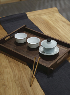 禅意托盘b黑胡桃木新中式实木瓷器简约果盘茶具茶盘原创茶室干泡