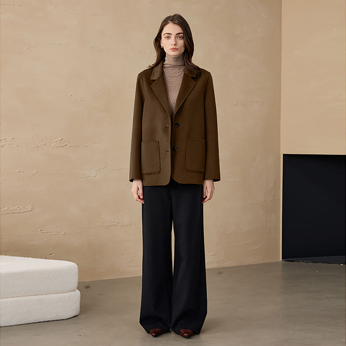 桐乡合盈  绒光 2025秋冬新款100%纯羊绒双面呢大衣女西装短款,淘宝优惠券,粉丝福利购,淘宝优惠卷