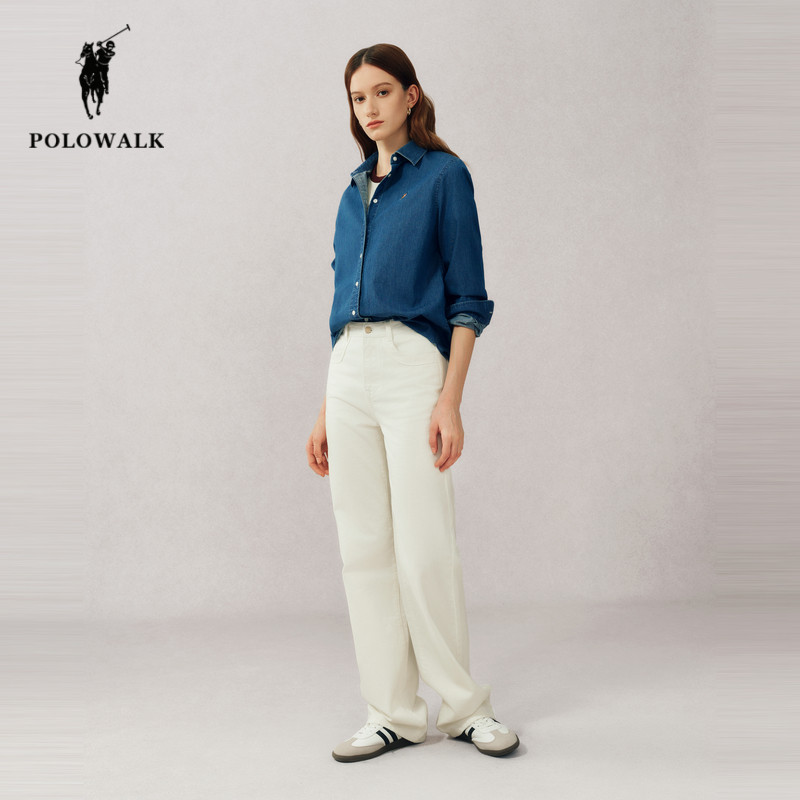 POLOWALK牛仔衬衫女25秋季新款保罗女装时尚休闲纯棉透气衬衣外套,淘宝优惠券,粉丝福利购,淘宝优惠卷