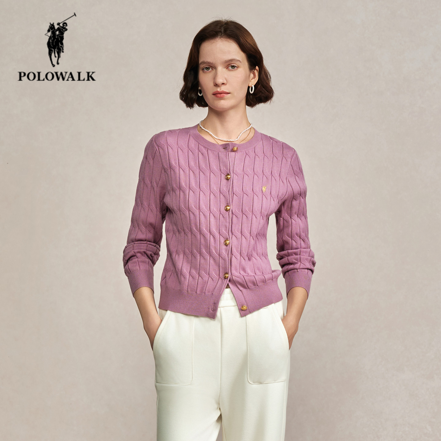 POLOWALK麻花针织开衫女秋冬新款保罗女装时尚休闲绞花毛衣外套女,淘宝优惠券,粉丝福利购,淘宝优惠卷