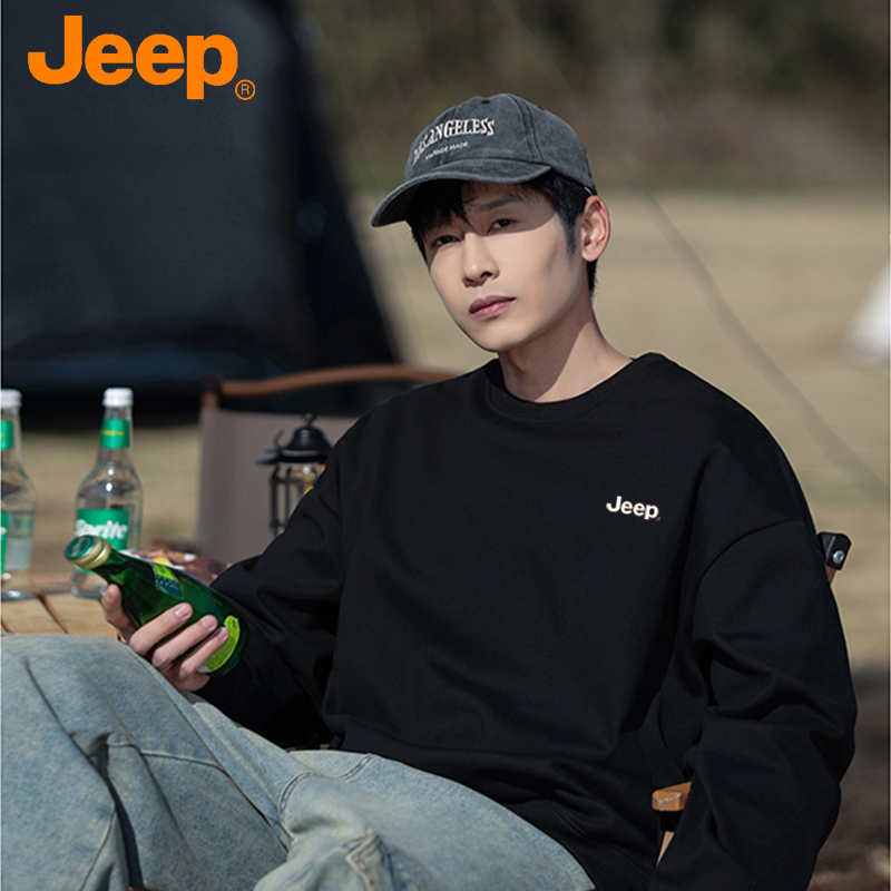 JEEP/吉普圆领卫衣男士秋冬新款长袖打底衫套头休闲运动美式上衣