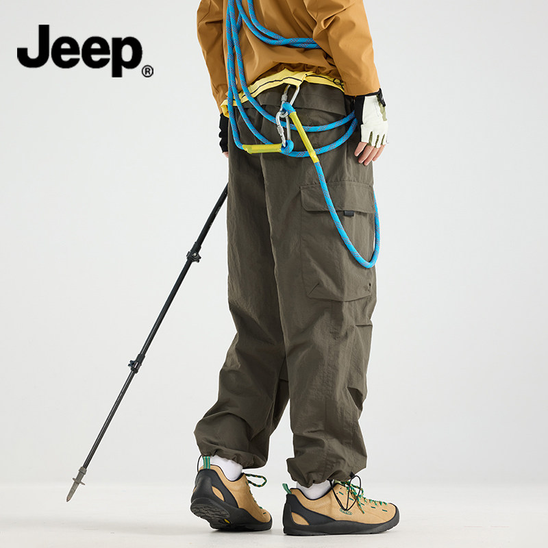 JEEP/吉普冲锋裤男女同款休闲裤情侣宽松户外爬山滑板运动工装裤