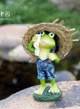 可爱小青蛙创意摆件树脂动物客厅办公桌阳台装P饰庭院花园布置造