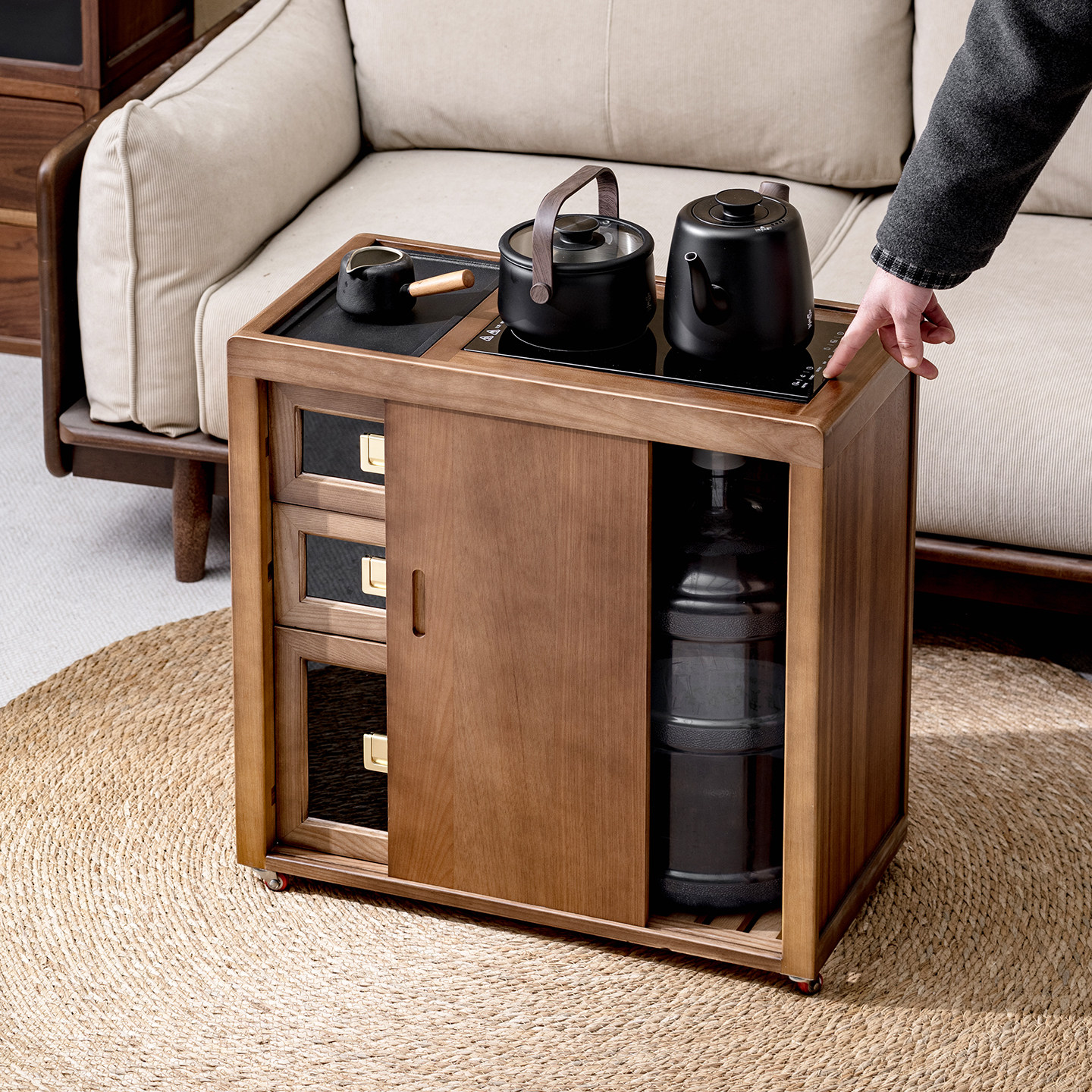 白蜡木茶吧机实木茶水台边柜复古风茶水柜烧水壶一体移动茶台小型,淘宝优惠券,粉丝福利购,淘宝优惠卷