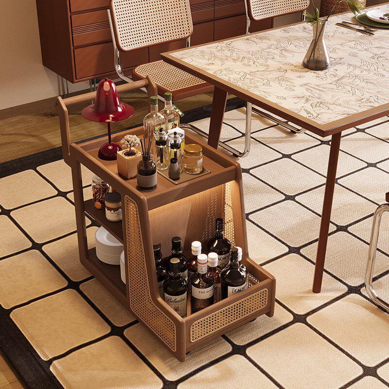 实木边几小推车沙发边柜侧边柜小茶D几餐车可移动复古藤编置物架,淘宝优惠券,粉丝福利购,淘宝优惠卷