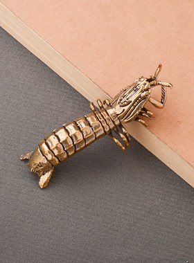 黄铜皮皮虾摆件创l意濑尿虾皮皮虾桌面小摆件小铜器茶宠把玩件装