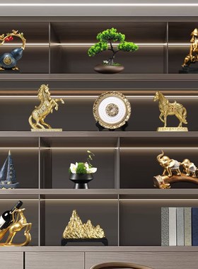 领导办公室装饰摆件高端大气上档B次老板柜子新中式公司酒柜工艺