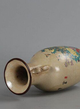 仿古瓷仿居仁堂制粉彩孔雀富贵吉祥花瓶做旧瓷器摆件仿古古玩收藏