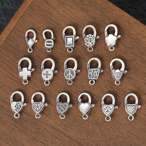 S925纯银弹簧扣爱心形日字做旧项链手链diy泰银配件搭扣龙虾扣头 - 图1