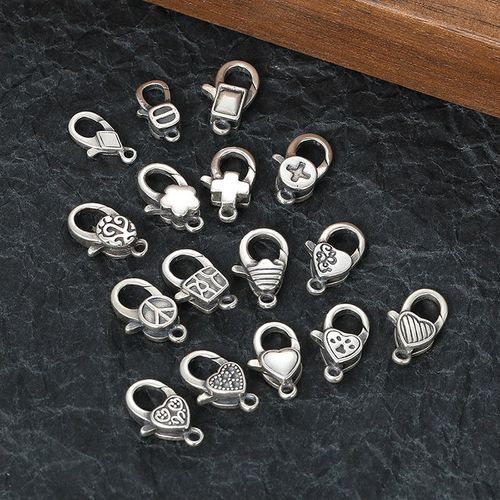 S925纯银弹簧扣爱心形日字做旧项链手链diy泰银配件搭扣龙虾扣头 - 图0