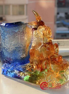 琉璃摆件三阳开泰笔筒创意家居饰品办公桌礼品送客户长辈生日礼物