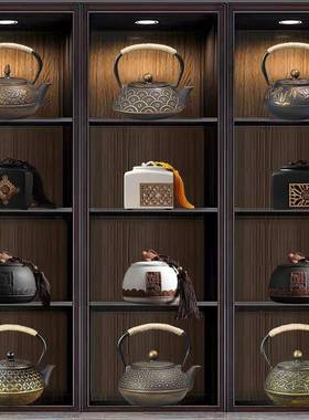 新中式博古架多宝阁覆古禅意茶室茶具茶壶茶叶罐装饰艺术摆件套装