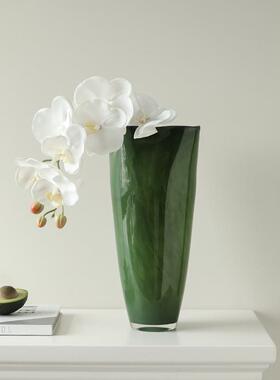 中古墨绿裙边玻璃花瓶客厅桌面水养插花民宿茶室软饰设计花器摆件