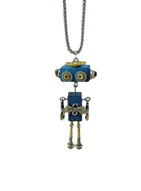 跨境木质朋克机器人项链diy蒸汽朋克潮玩钥匙扣创意手作挂件配件